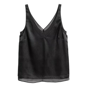 H&M Double-Layered Black Top Sz 6 Satiny Chiffon Blouse Cami Sleeveless